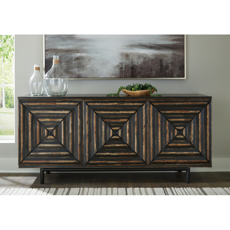 Fair Ridge 72" Distressed Black Wood Accent Cabinet with Adjustable Shelves