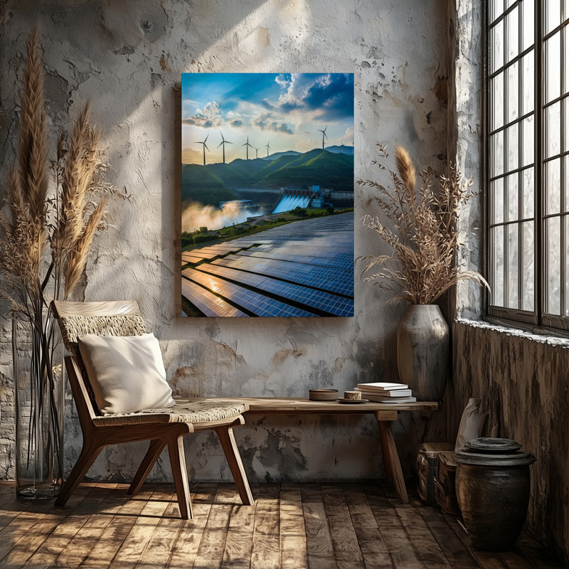 Toile, vue panoramique d'un paysage d'énergie renouvelable moderne avec art mural, H 20 po x l 16 po