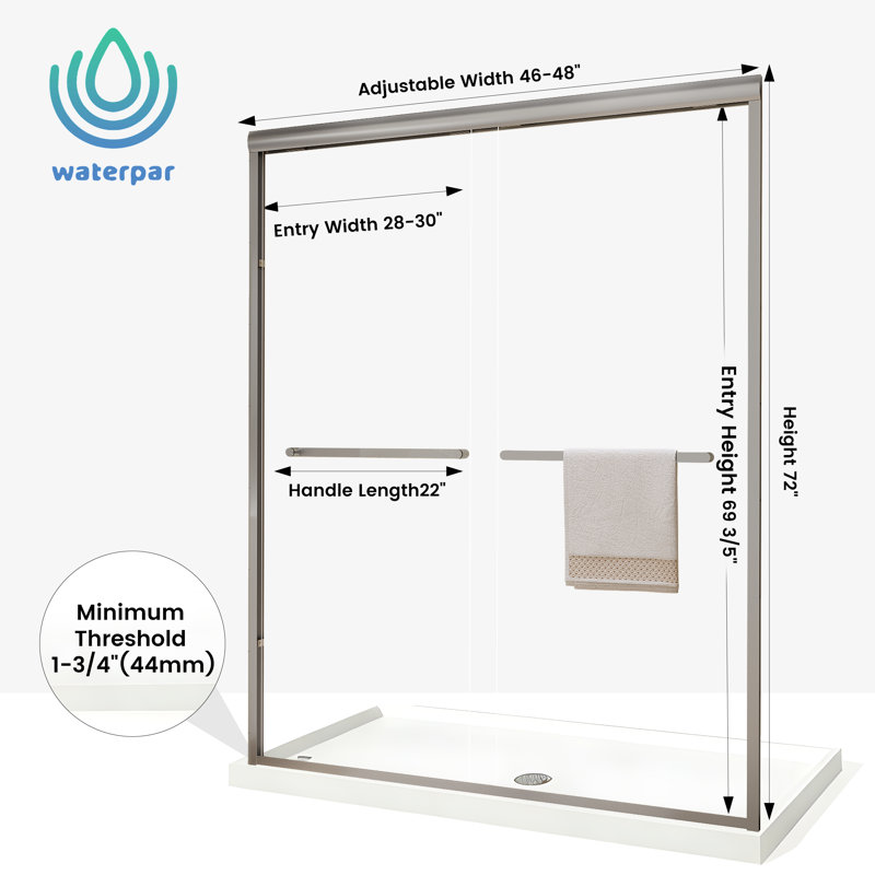 46"-48" W x 72" H Framed Double Sliding Shower Door in Brushed Nickel with Clear Tempered Glass, Dual Handles, Brushed Nickel