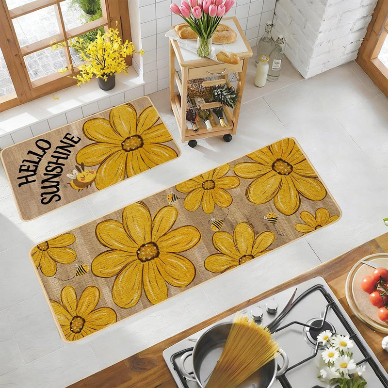 Tapis de cuisine tournesol et abeille - multicolore - ensemble de 2 tapis antidérapants à profil bas