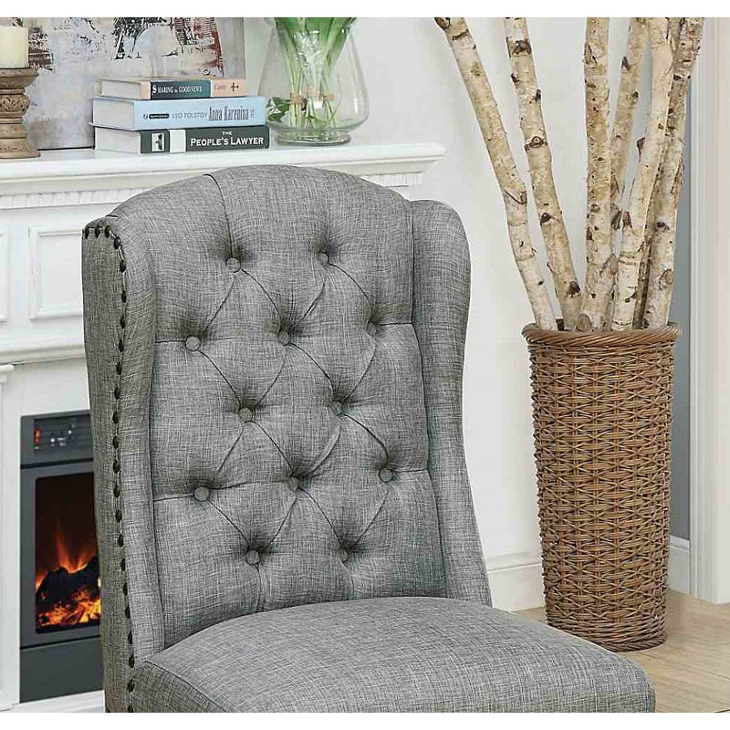 Chaise de salle à manger capitonnée de style rustique, Gris clair