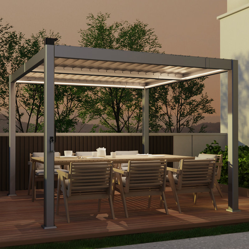 ALL Aluminum Pergola with Adjustable Roof and Solar LED, 10 ft x 10 ft