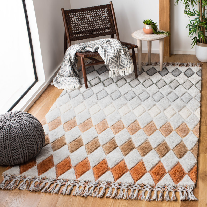 Gile Hand Tufted Wool/Jute/Cotton Geometric Rug in Gray/Charcoal, Rectangle 5' x 8'