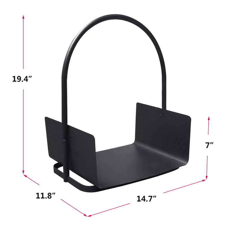 Panier à bûches portatif avec poignées, rangement pour porte-bûches en fer noir, support à bois intérieur / extérieur facile à assembler