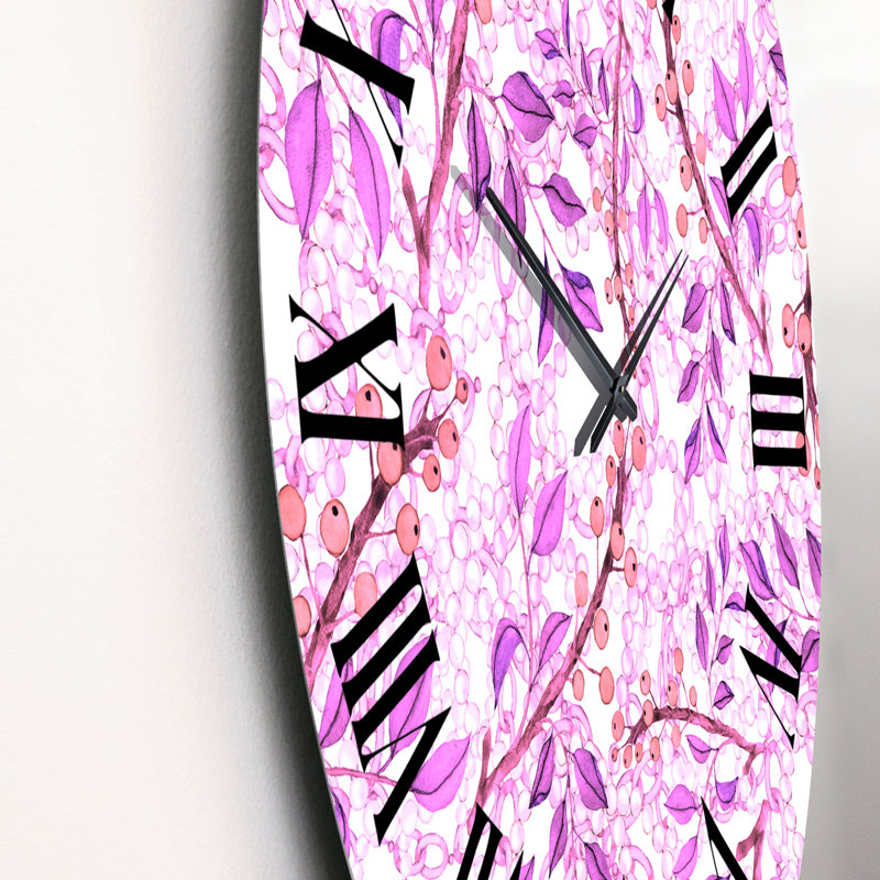 Horloge murale rétro à motif fuchsia, Grand