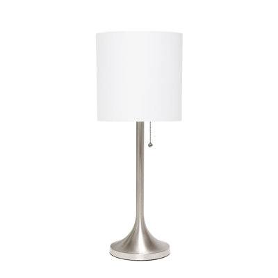 Lampe de table moderne conique Schnitzer, nickel brossé, abat-jour blanc, 54 cm (21,25 po) de hauteur