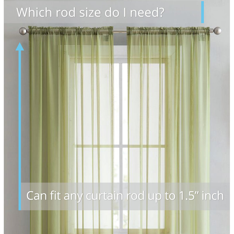 Daxin Sheer Voile Rod Pocket Curtain Panels, Sage Green, 54" W x 84" L