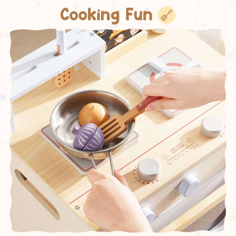 Aslee Wooden Toy Oven for Kids, Kids Kitchen Playset with Stove, Oven & Baking Drawer, Pretend Play Kitchen Set with Accessories