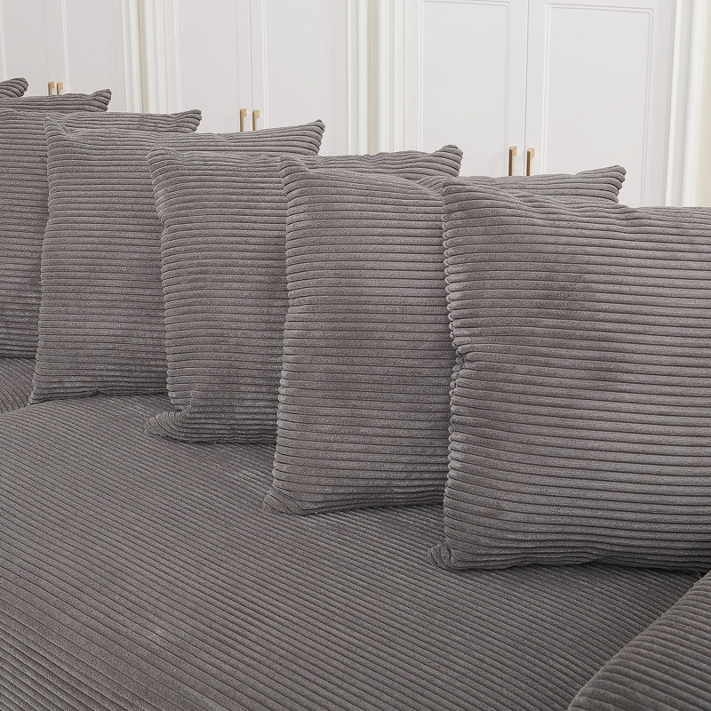 Très grand canapé en forme de L avec méridienne, canapé modulaire en L en velours côtelé confortable avec 8 coussins et deux espaces de rangement pour les accoudoirs, canapé-lit rembourré moelleux pour la chambre à coucher du salon