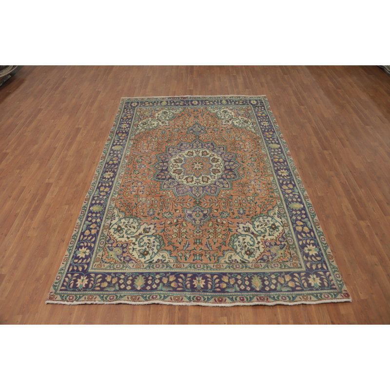 Tapis traditionnel rétro en laine à motif floral 7 x 10