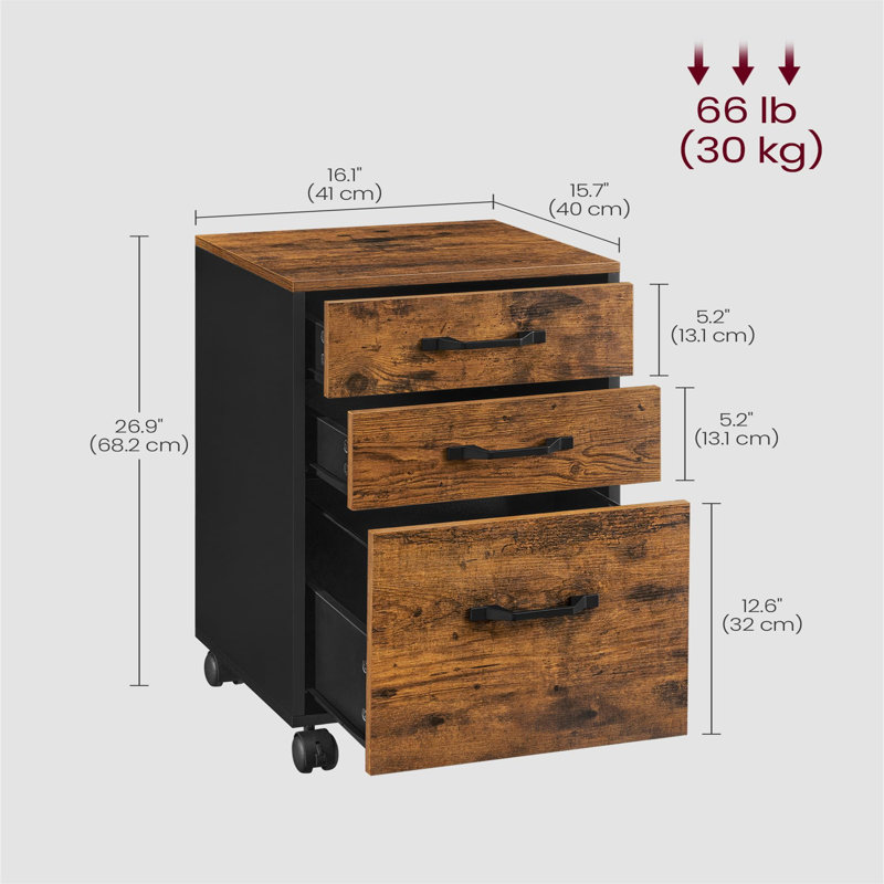 41cm Wide 3 -Drawer Mobile File Cabinet, Brown