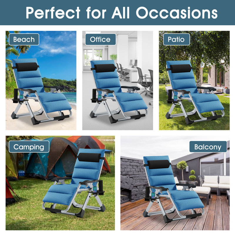 Folding Zero Gravity Reclining Chair with Padded Cushion & Headrest, Portable Steel Frame Lounge Chair for Garden, Balcony, Patio & Camping, 199.6kg Capacity