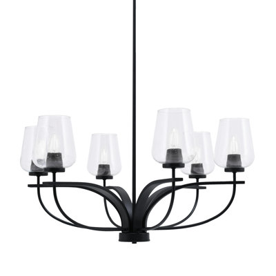 Lustre suspendu 6 lumières Assise Cavella au fini noir mat avec verre transparent de 5 po