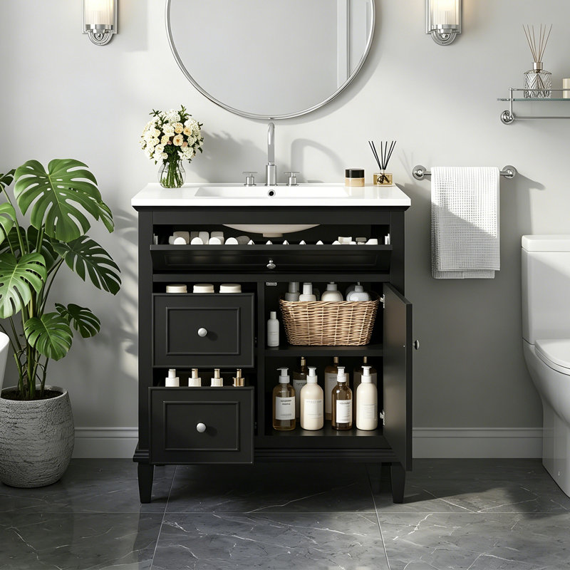Meuble-lavabo 30 po avec lavabo, Black, Argent