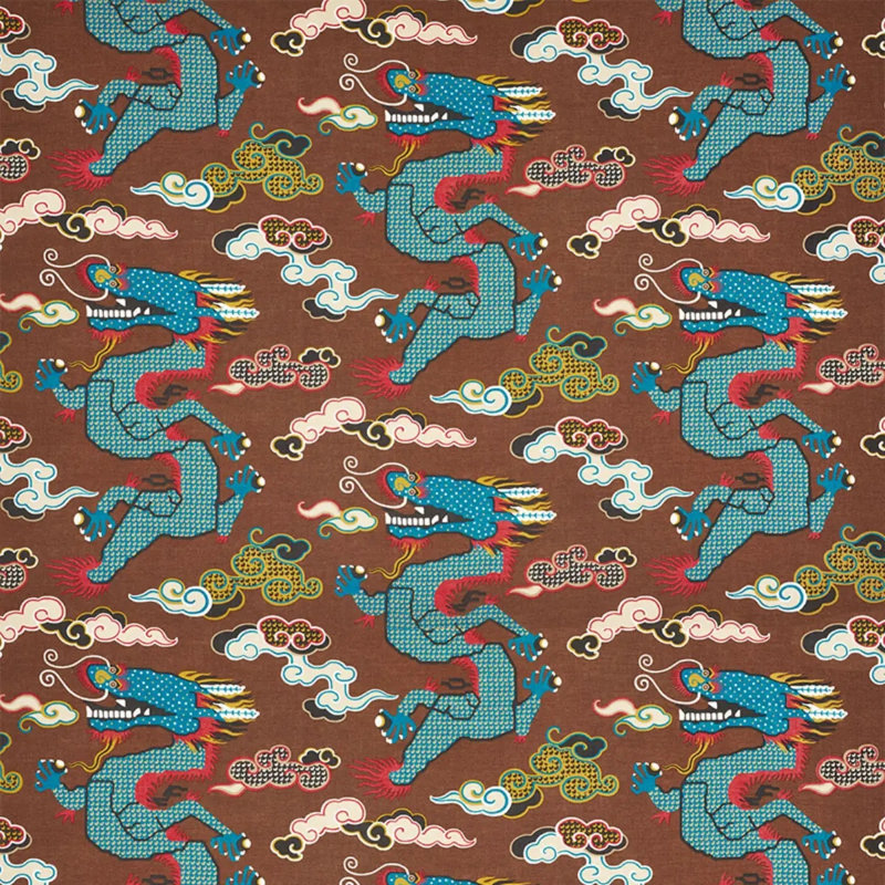 Schumacher x Johnson Hartig Magical Ming Dragon Fabric, Brown