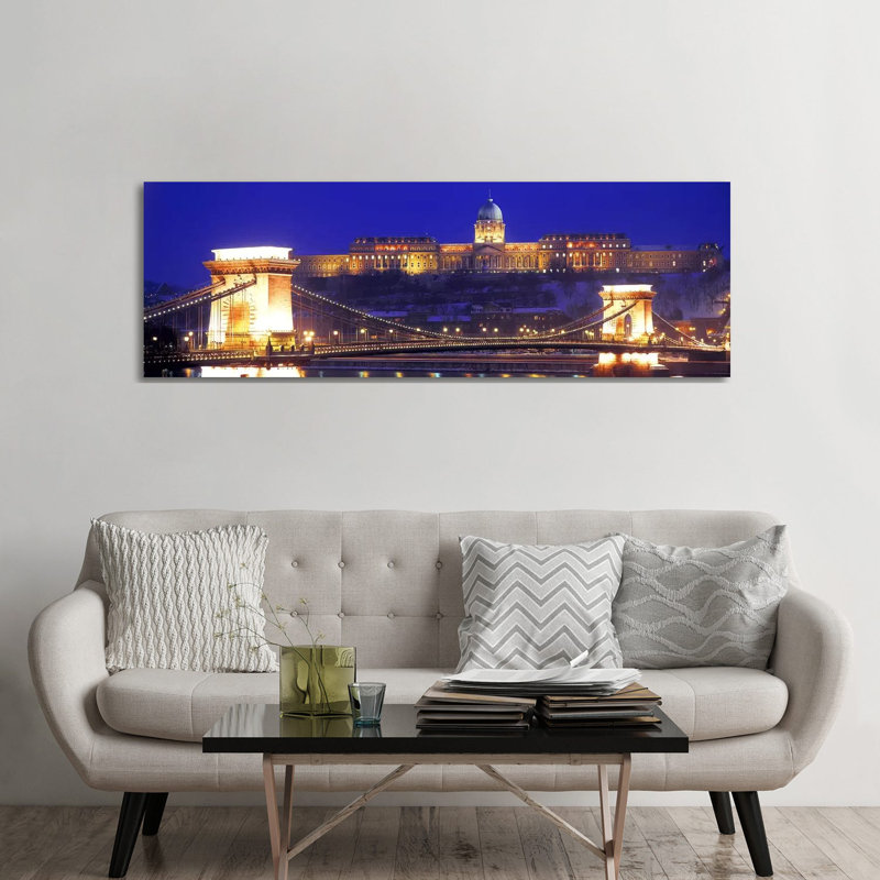 Buda Castle (Royal Palace) With The SzÃ©chenyi Chain Bridge In The Foreground, Budapest, Hungary - Wrapped Canvas Panoramic Print