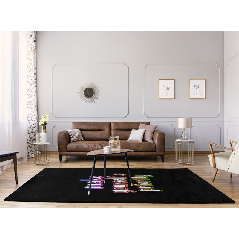 Tapis en poly-chenille style tableau noir style self love, Rectangle 5 pi x 7 pi