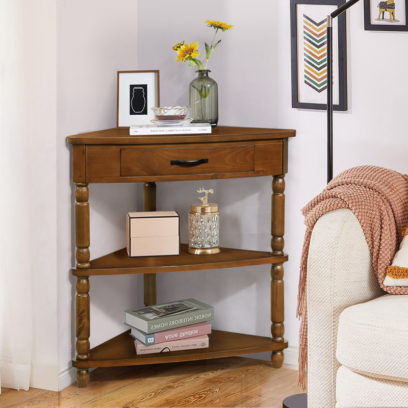 Versatile Small Triangle Corner Table with Premium Features for Various Rooms, Brown
