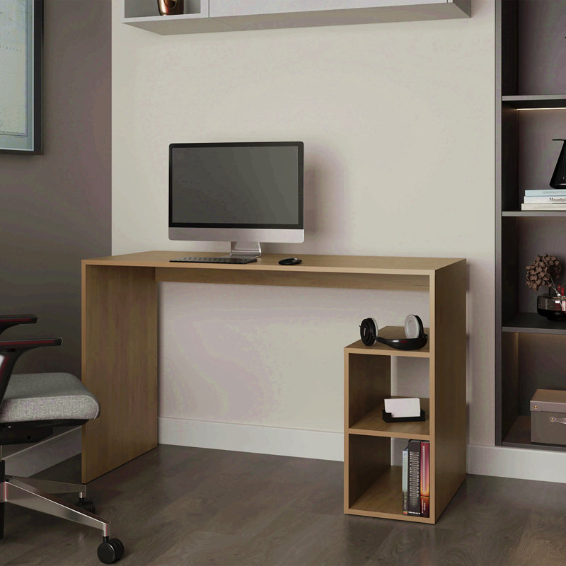 Bureau d'ordinateur naturel avec rangement ouvert et tablette ouverte