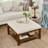 Upholstered coffee table ottoman | tufted linen | beech wood shelf & frame | large square footrest | ivory | versatile