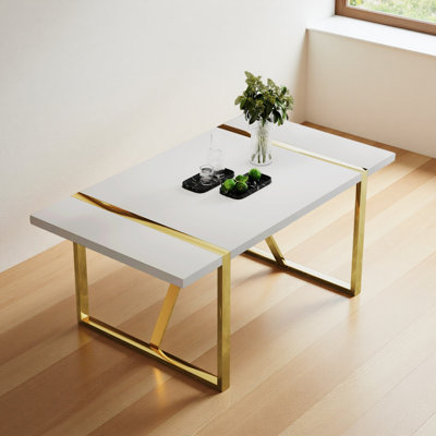 Table de salle à manger industrielle en panneau de fibres à densité moyenne blanche, dotée d'un plateau de 2,3 pouces d'épaisseur et de pieds en métal, utilisée pour les bureaux, les restaurants et les salons71 po x 39,3 po x 30 po