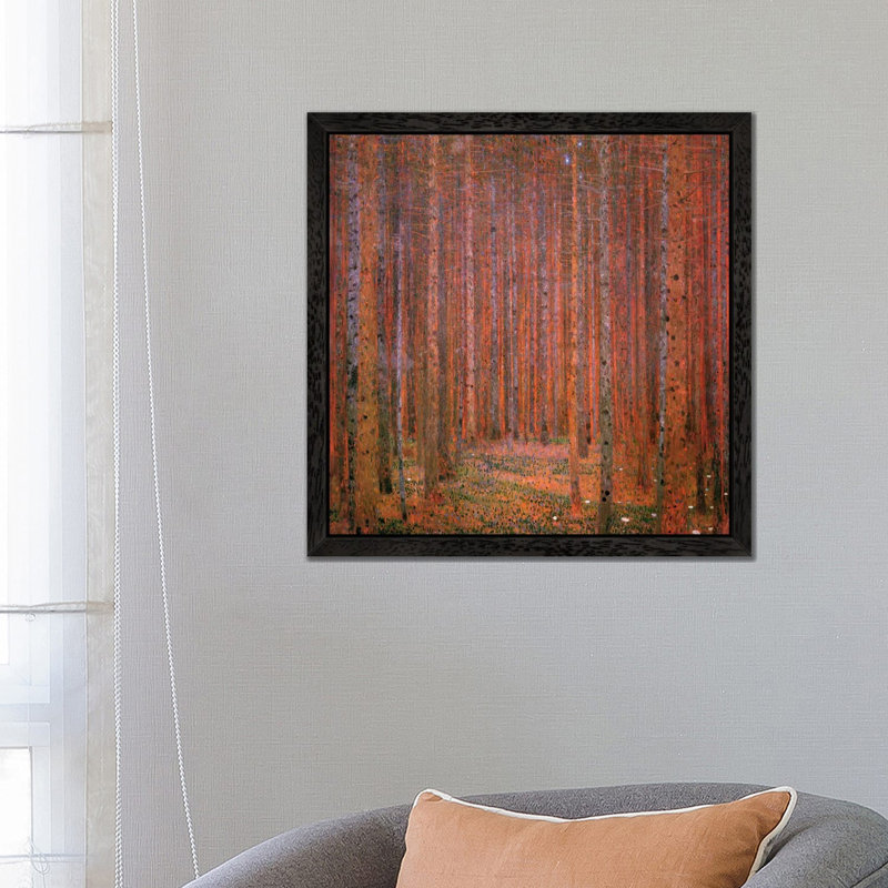 Fir Forest I by Gustav Klimt - Painting on Canvas, 93.98 cm H x 93.98 cm W, Black Framed