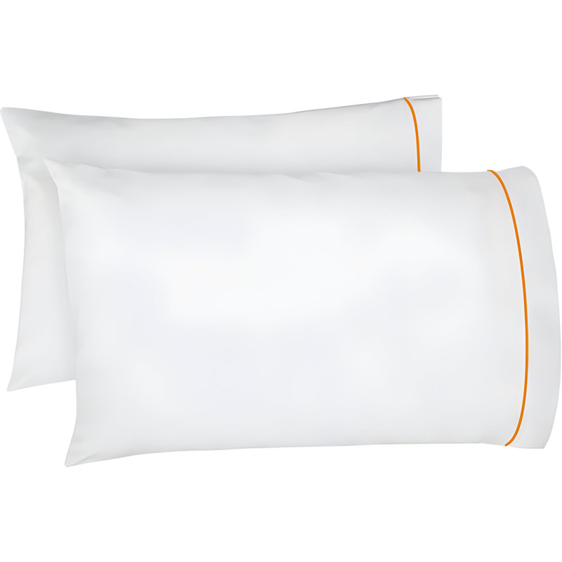 400TC Single Embroidery Cotton Sateen Pillowcases (Set Of 2), White/Orange