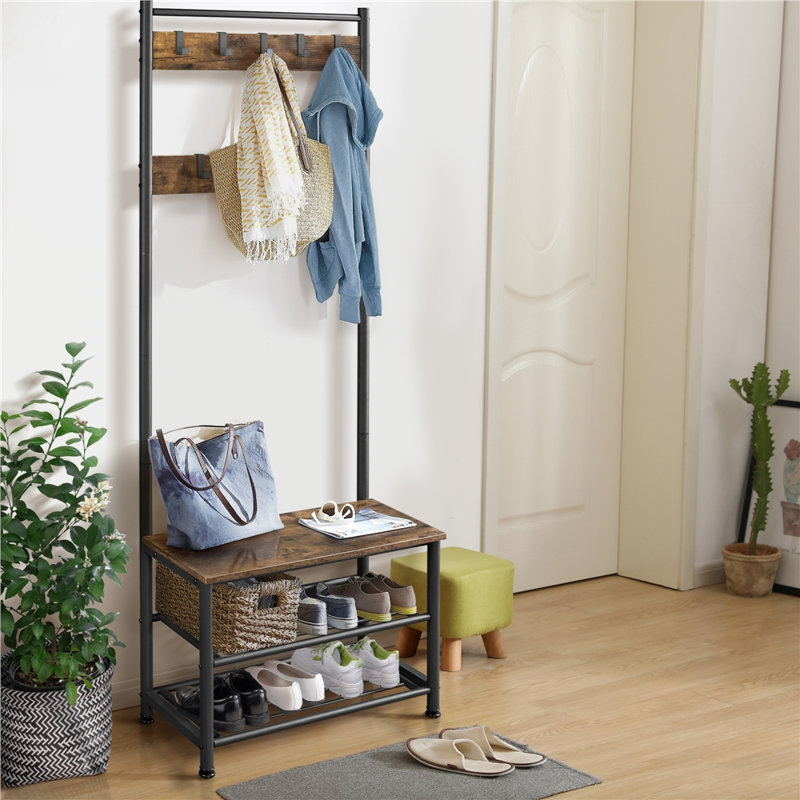 Kinston Hall Tree 28.5'' Wide with Bench and Shoe Storage, Rustic Brown