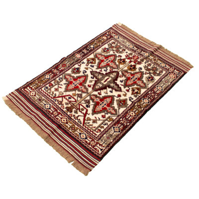 Tapis rouge / ivoire en laine noué à la main de conception unique 4 pi 1 po x 6 pi New Age Gwendlyon