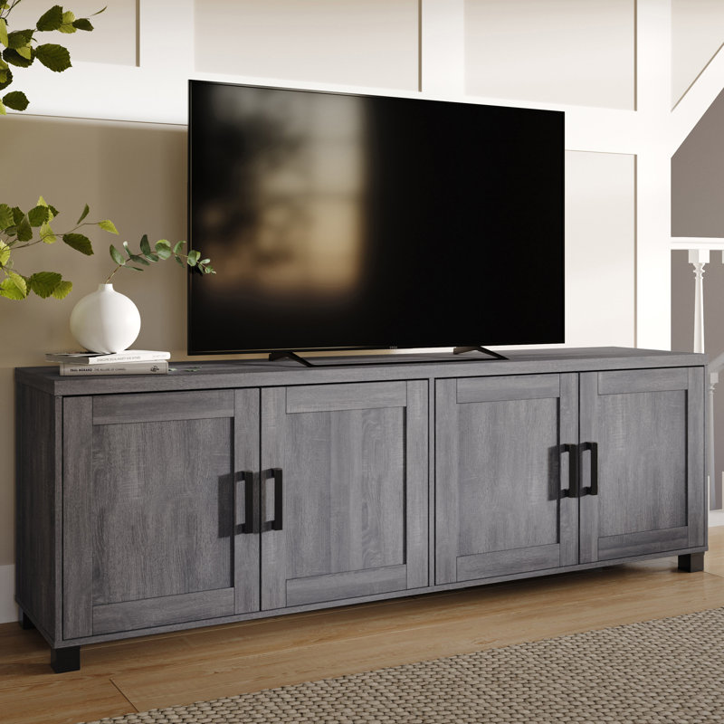 Meuble télé 71 po avec portes Amalthea pour téléviseur de 85 po ou moins, Gris foncé
