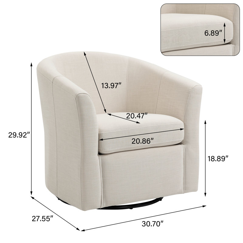Fauteuil demi-tonneau pivotant rembourré Aunna, Mélange de lin beige