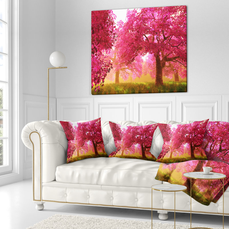 Coussin Schaer Landscape Mysterious Cherry Blossoms, 16 po x 1 po, Coussin décoratif