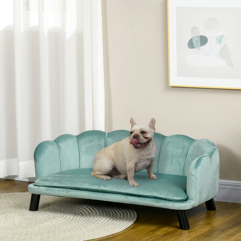 Grand canapé pour chien en velours avec coussin en mousse Pawhut, Vert