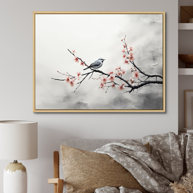 «Asian Art Sumi Bird Serenity X», reproduction d'art sur toile, H 30 po x l 40 po x P 1,5 po, Cadre naturel flottant