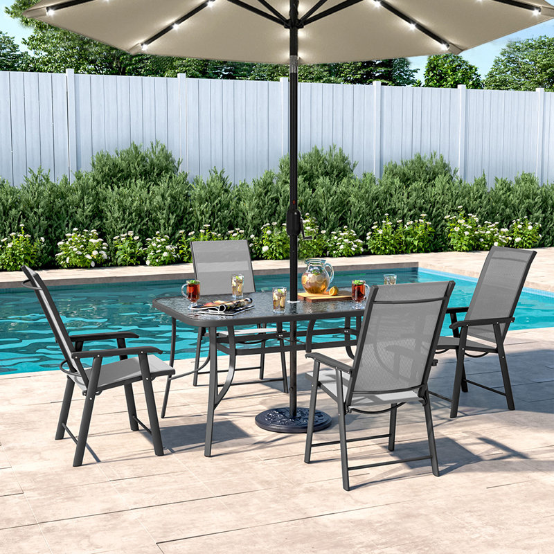 Aamorah 4 - Person Patio Dining Set with Rectangular Table, Grey/Beige