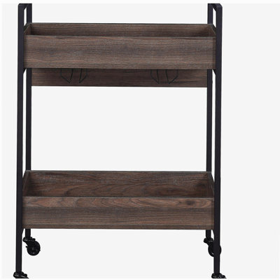 Walnut Wood and Black Double Tray Service Trolley by Red Barrel Studio