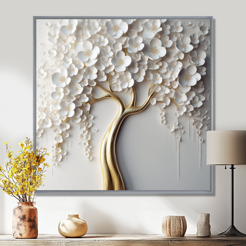 Orchidée blanche Arunveer Garden of Branches VII - reproduction sur toile, H 36 po x l 36 po, Argent argent
