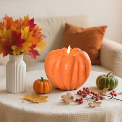 Flameless Pumpkin Candles With Timer - Fall Home Decor Indoor, LED Light Up Pumpkins For Mantel Table | Halloween Flameless Candle Thanksgiving Fall Decoration, Autumn Farmhouse Rustic Harvest Décor