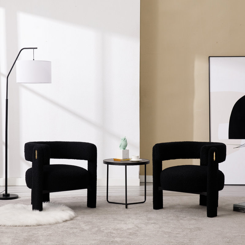Modern And Stylish Barrel Lounge Chair, Wide Lounge Chair For Living Room, Bedroom, Office, Black Teddy