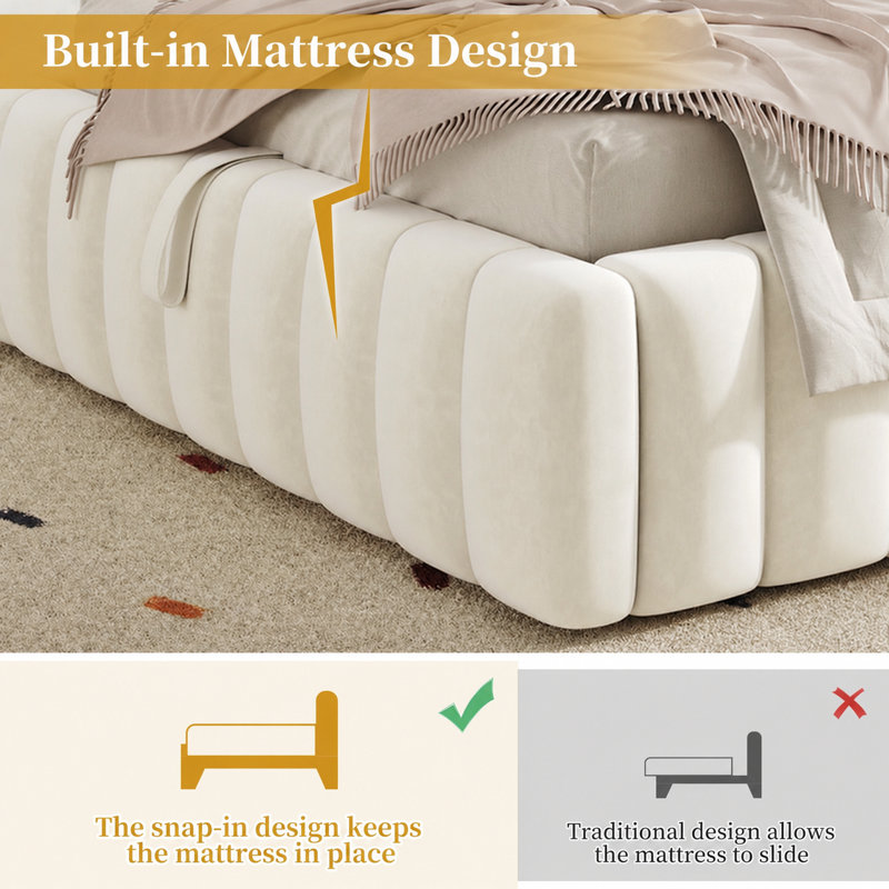 Upholstered Single (3') Bed Frame, Beige