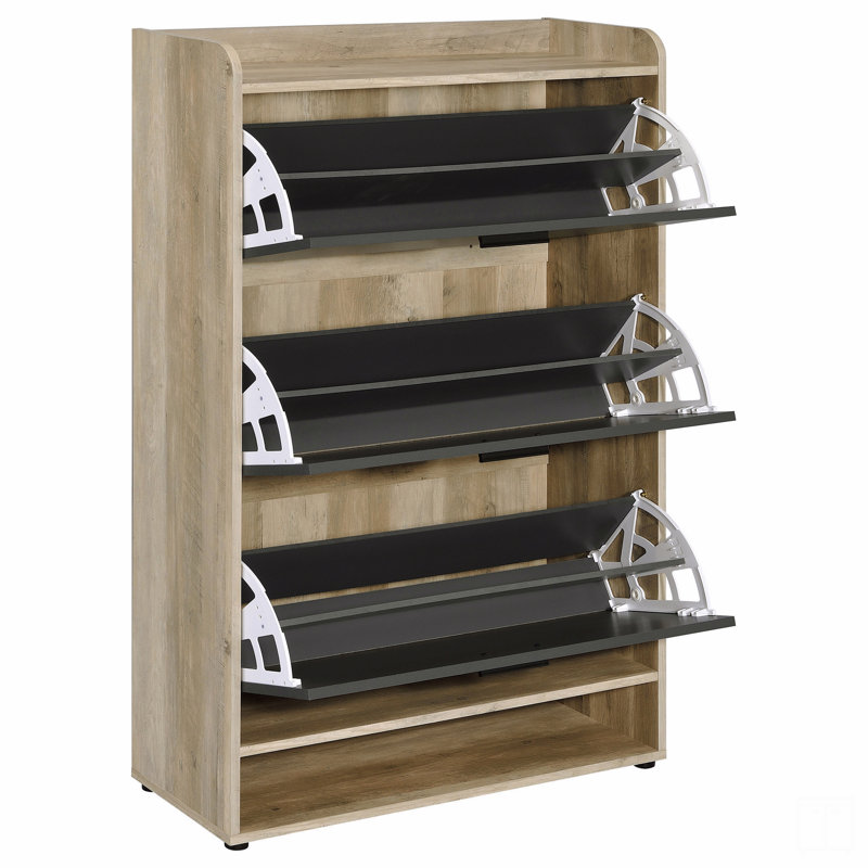 3-Tier Engineered Wood Shoe Cabinet, Natural/Gray