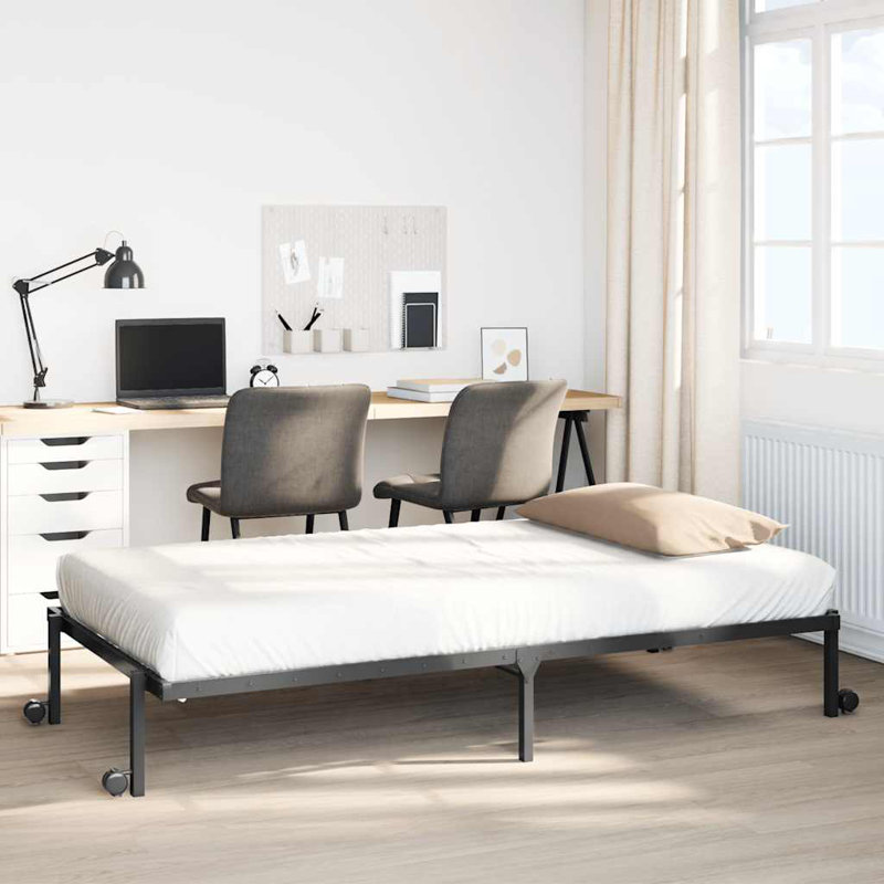Bed Frame Without Mattress Foldable Steel, Black, 84.5 x 222cm