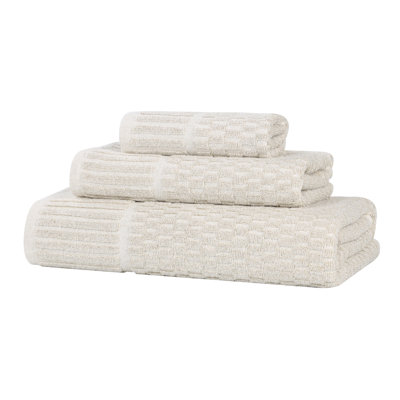 Ensemble de serviettes à bordure à carreaux en mélange de coton et viscose Juno