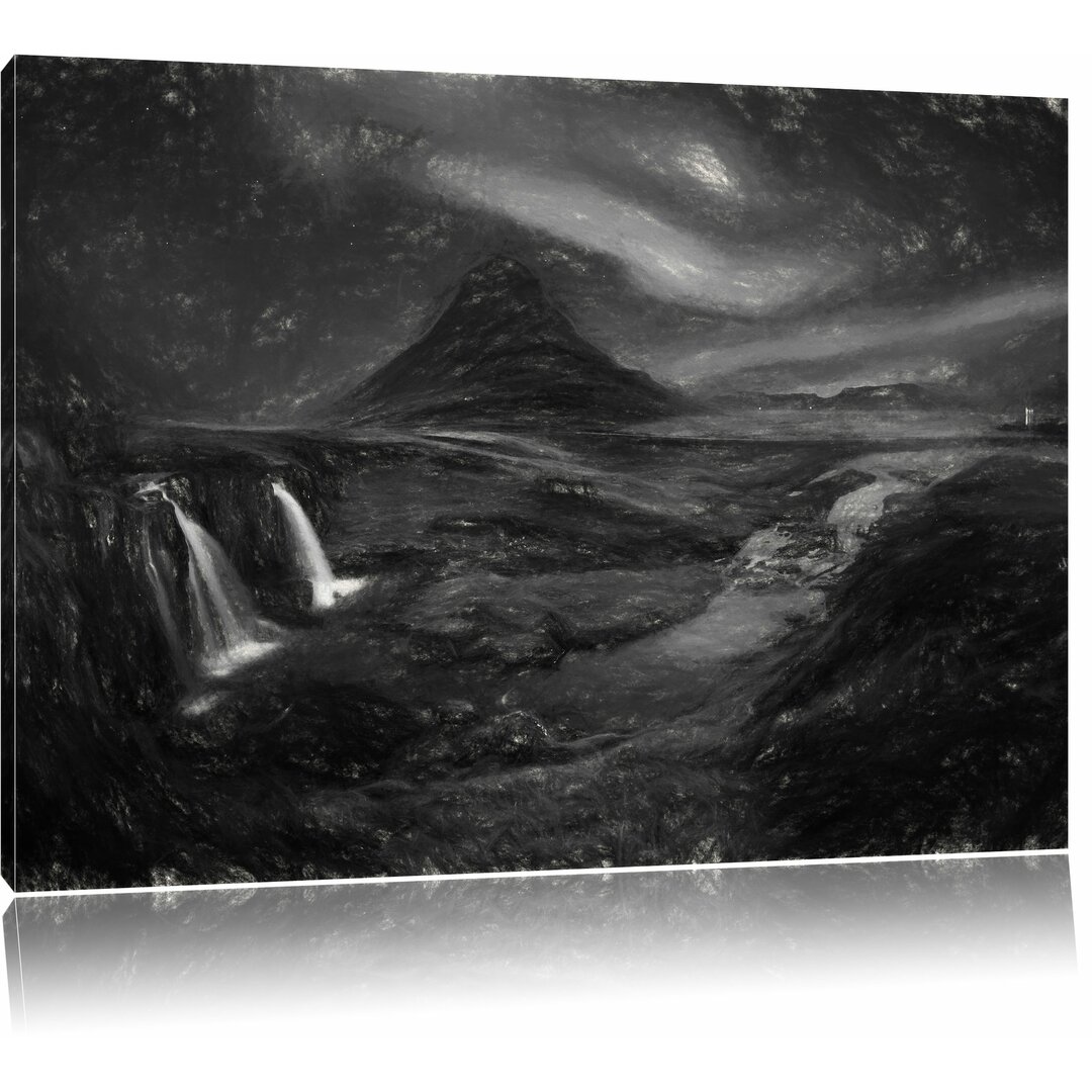 Leinwandbild "Kirkjufell Wasserfall mit Nordlichtern", Grafikdruck