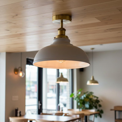 Curvy Metal Shade Semi-Flush Mount Ceiling Light, E26 Compatible Indoor Lamp Fixture with Yellow Brass Holder for Home, Office, Hallway, Entryway & Bedroom Lighting