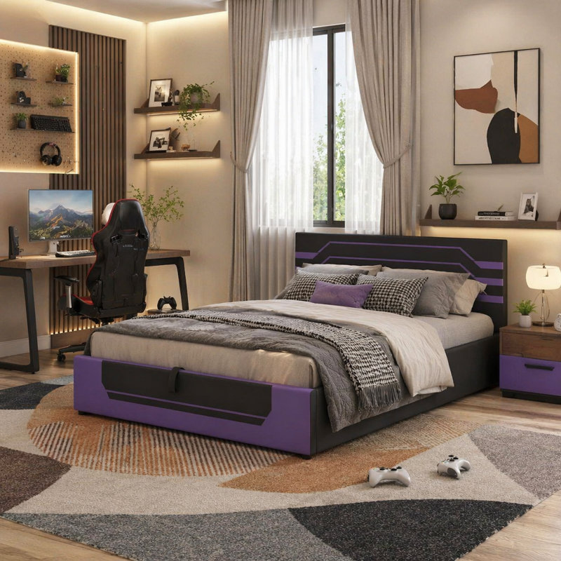 Base de lit de jeu hydraulique moderne, Purple+Black