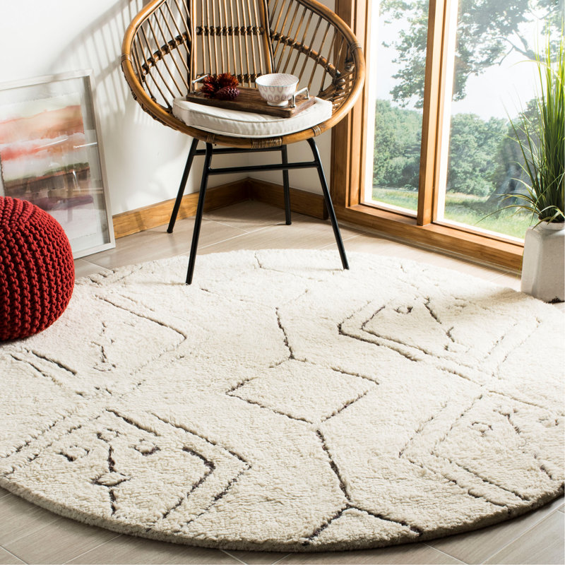 Tapis ivoire / multicolore noué à la main de style sud-ouest Lebern, Rond 6 pi