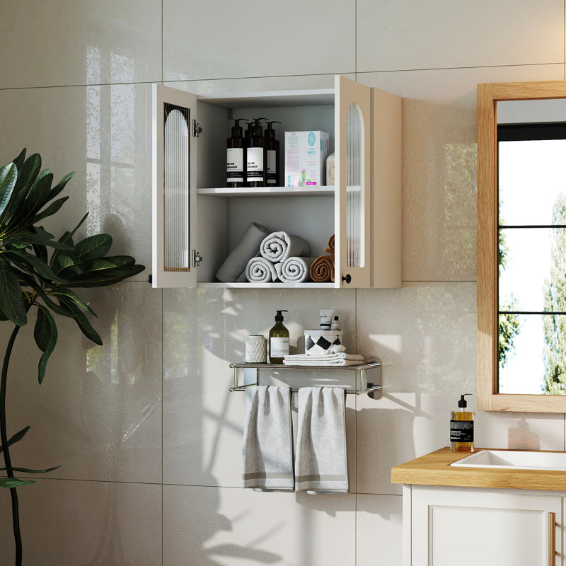 Armoire suspendue à porte vitrée cintrée pour cuisine ou corridor - Spacieuse et polyvalente, largeur d'emballage de 15,55 pouces, solution de rangement murale polyvalente pour salle de bain.