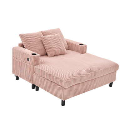 Modern Corduroy Oversized Recliner Sofa with Deep Seat, 3 Pillows, USB Charging, RGB LED Light Strip, Cup Holder, Side Pocket - Suitable for Living Ro