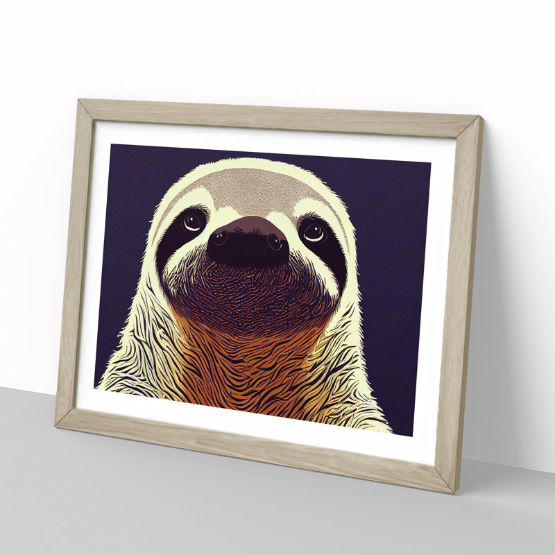 Adorable Sloth - Single Picture Frame Print, Oak Framed, 25cm H x 34cm W x 2cm D